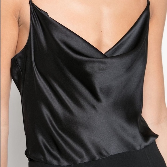 CINQ A SEPT Silk Satin Bodice Crepe Skirt Sleeveless Draped Neck Leg Slit Gown 6 - Picture 5 of 8